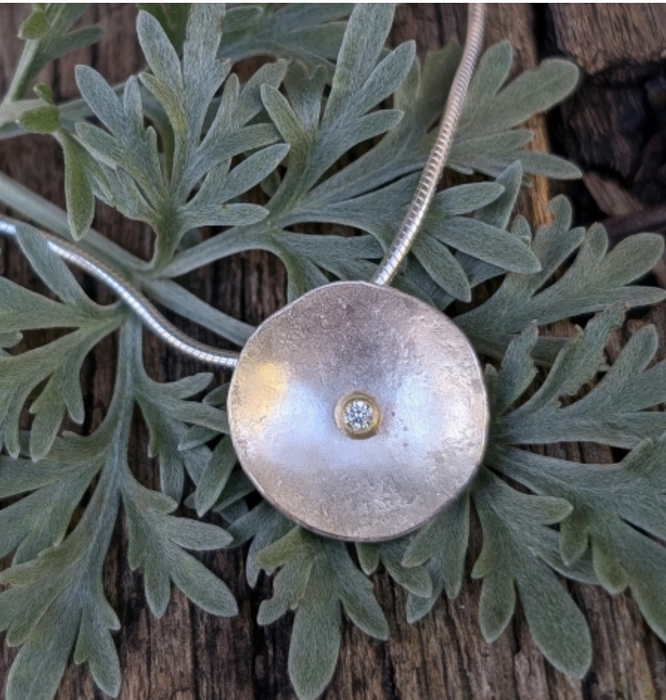 Shimara Carlow lunar pendant with diamond, alternate view