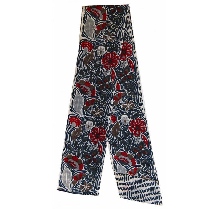 Silk bandeau hairband by Les Belles Vagabondes in English garden print, blue colourway, hand drawn in France and hand printed in India