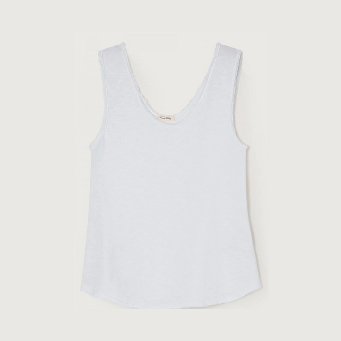 Sonoma Tank by American Vintage in mastic bone — relaxed fit sleeveless top with scoop neck, raw edges and soft fleck cotton finish
