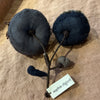 Sophie Digard carded wool brooch with two navy discs on a wire stem