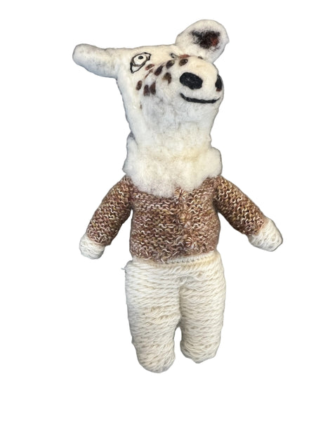 Sophie Digard hand crocheted giraffe doll (Prune) in a brown knitted jumper