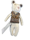 Sophie Digard hand crocheted teddy bear doll in cream with a brown knitted vest