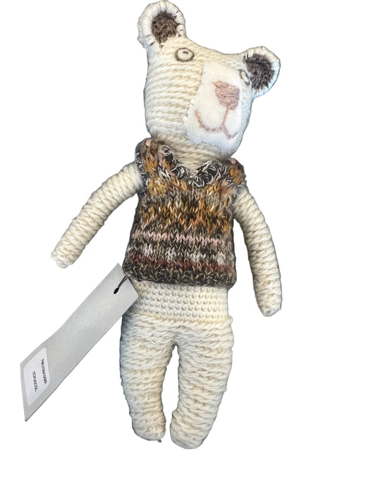 Sophie Digard hand crocheted teddy bear doll in cream with a brown knitted vest