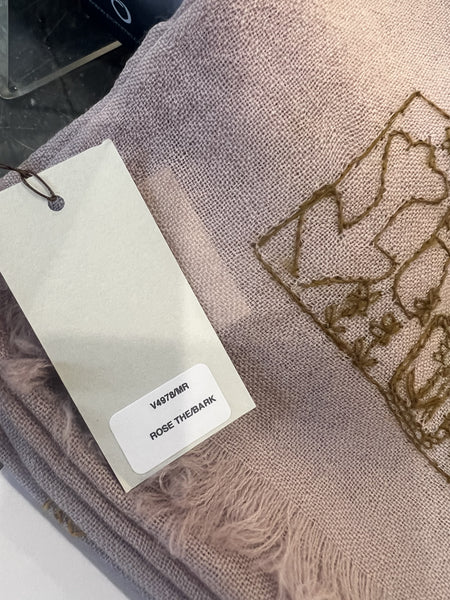 Sophie Digard Mr Rose/The Bark embroidered stole in dusty mauve with olive embroidery