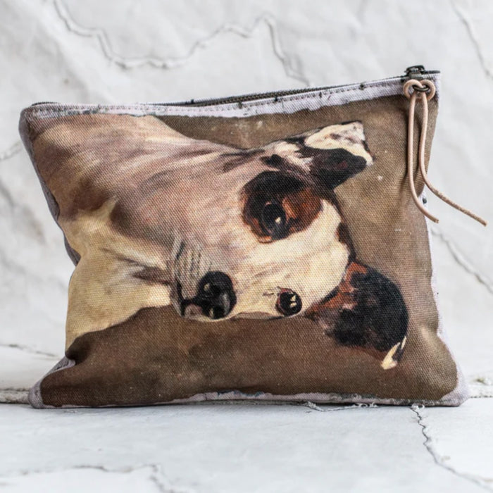Swarm canvas zip clutch in Terrier, vintage painting of a terrier dog