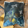 Swarm canvas zip clutch in Violets, vintage still life of violets and potted plants