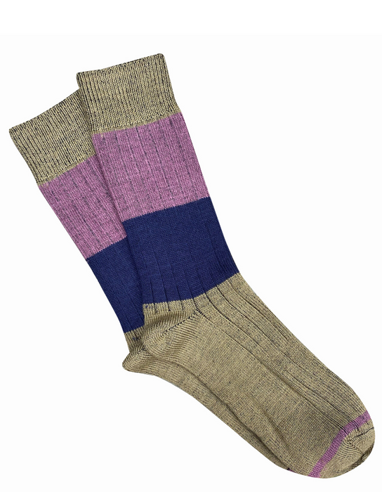 Tightology chunky rib wool socks in khaki stripe