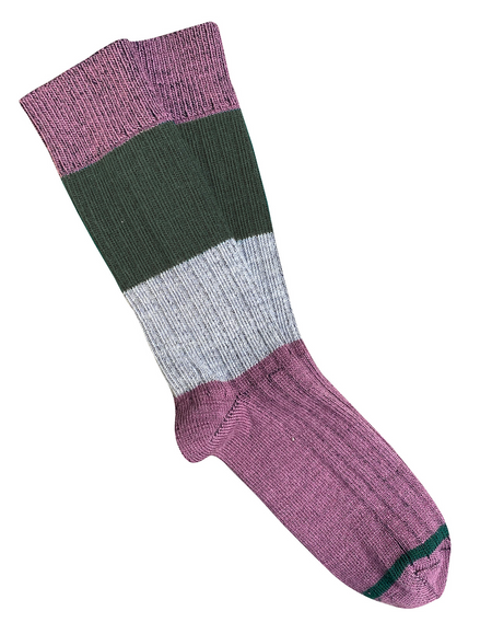 Tightology chunky rib wool socks in mauve stripe