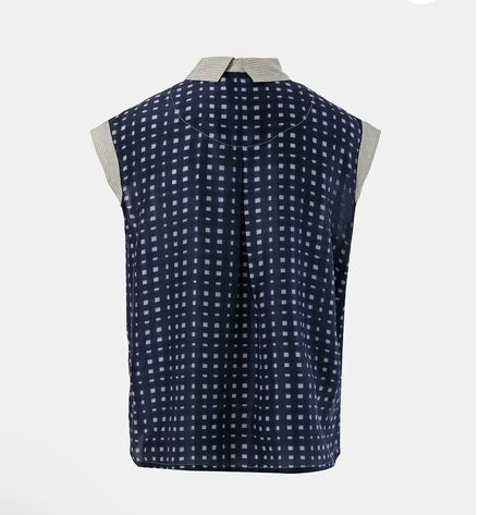 Traces of Me Anna sleeveless silk blouse in navy check, back view