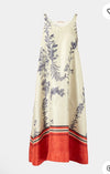 Traces of Me Ballarina sleeveless silk dress, cream botanical print with red hem