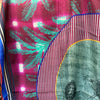 Traces of Me silk square scarf, magenta and teal print close up