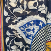 Traces of Me silk square scarf, navy and blue ornamental print close up