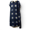 Traces of Me silk tunic dress in navy with a cream square print