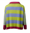 Traces of Me zip front cotton bolero cardigan in lime and lilac stripes, back view