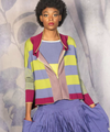 Traces of Me zip front cotton bolero cardigan in lime and lilac stripes, worn