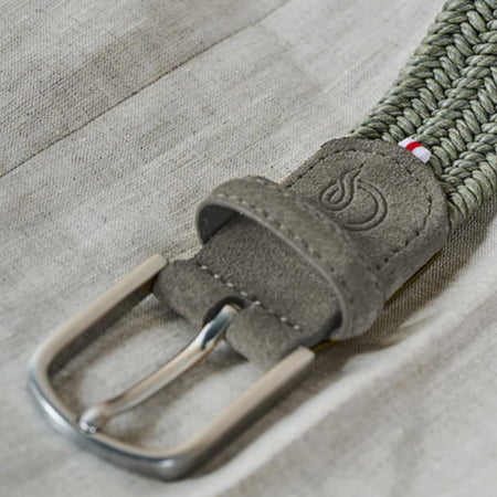 Until waxed cotton braided belt in veneto moss green, with suede tab and silver buckle