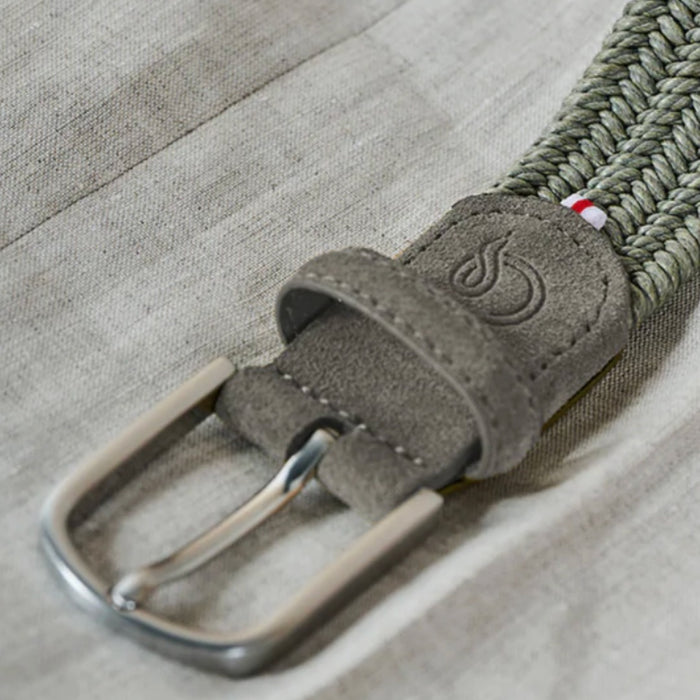 Until waxed cotton braided belt in veneto moss green, with suede tab and silver buckle