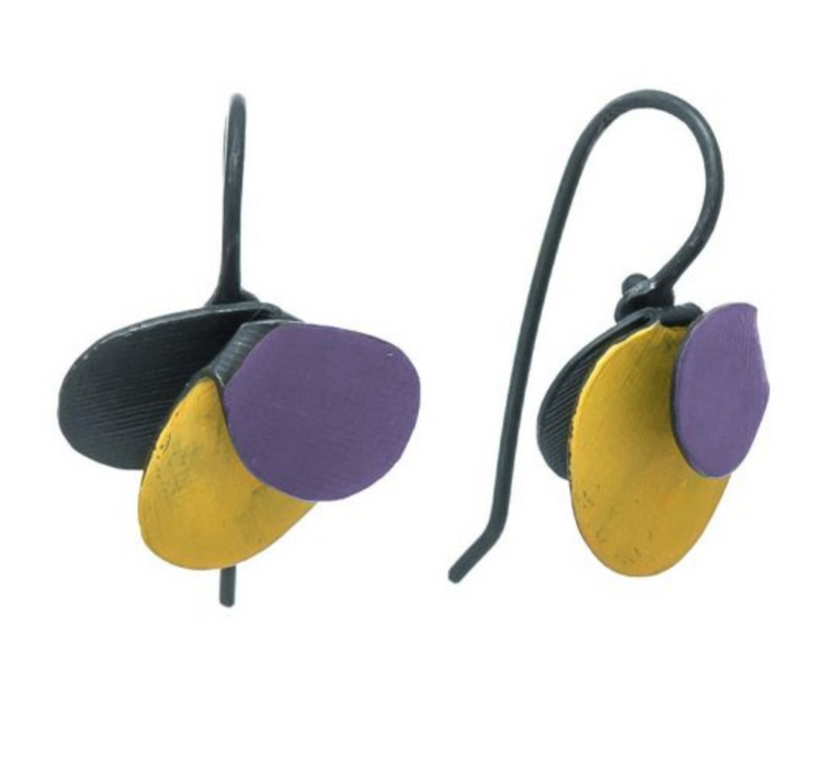 Yuko Fujita Violet petal two tone earrings in magenta and fuchsia, alternate view