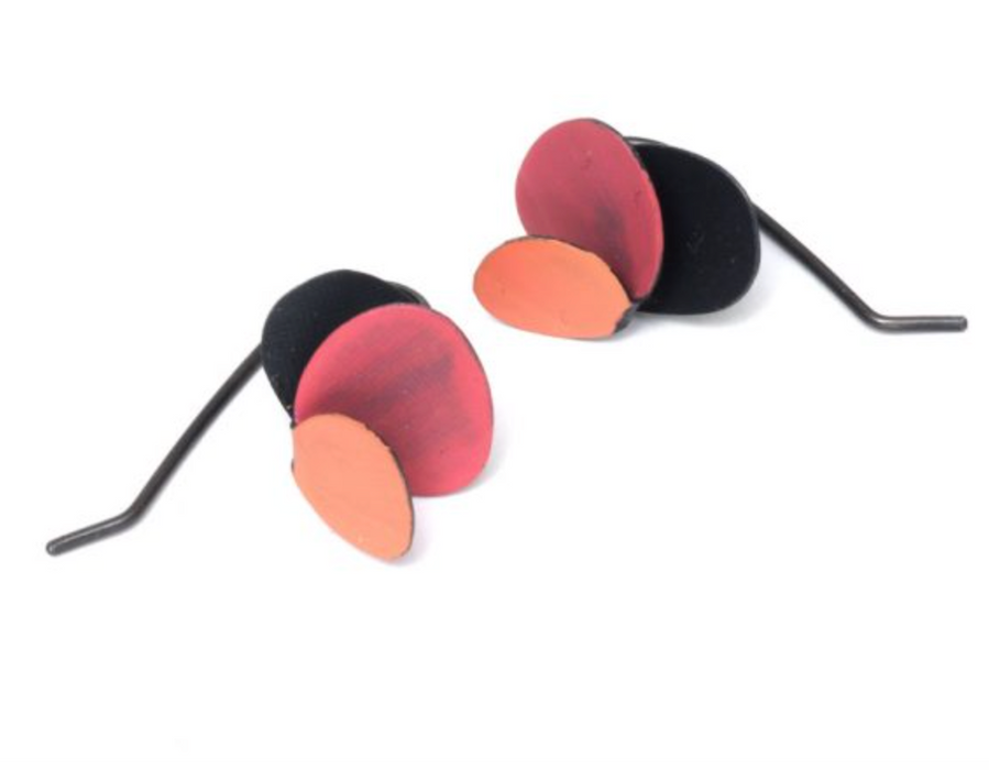 Yuko Fujita Violet petal two tone earrings in magenta and fuchsia, alternate view