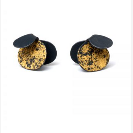 Yuko Fujita Violet stud earrings in silver and gold leaf, alternate view
