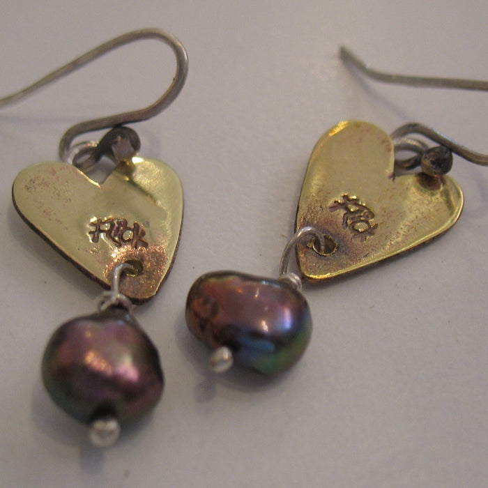 Brass heart with pearl drop