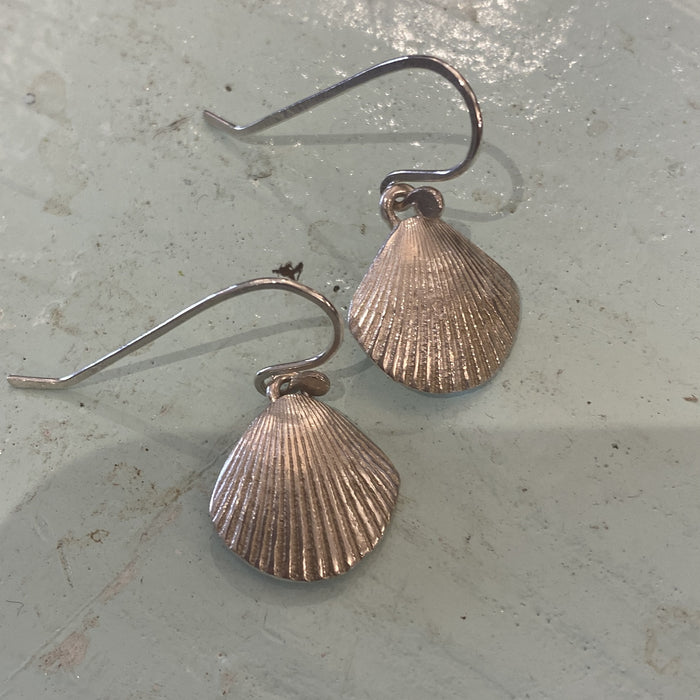 Silver clam shell hook earrings