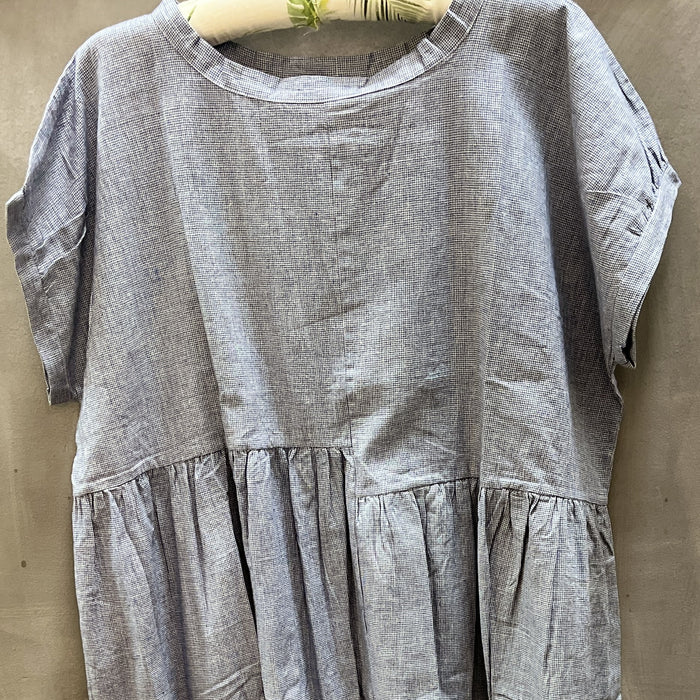 Indigo check smock dress