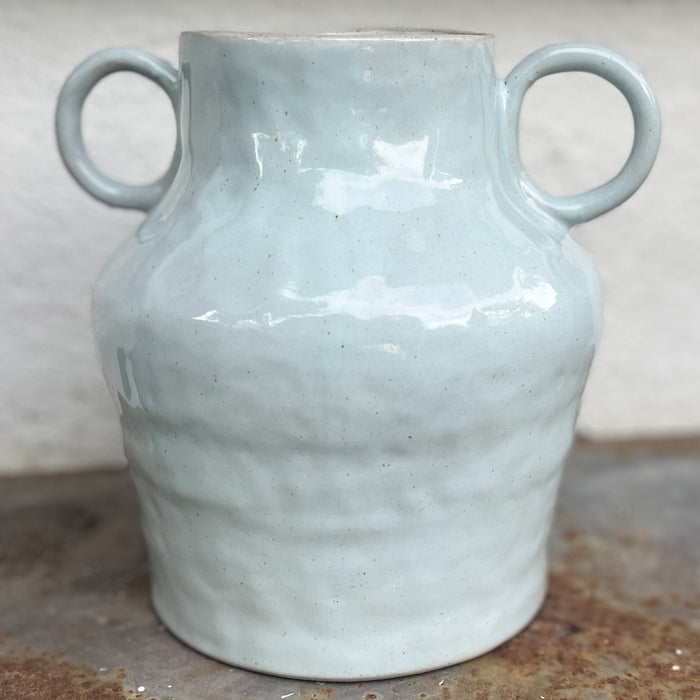 Duck egg blue glazed vase - medium urn