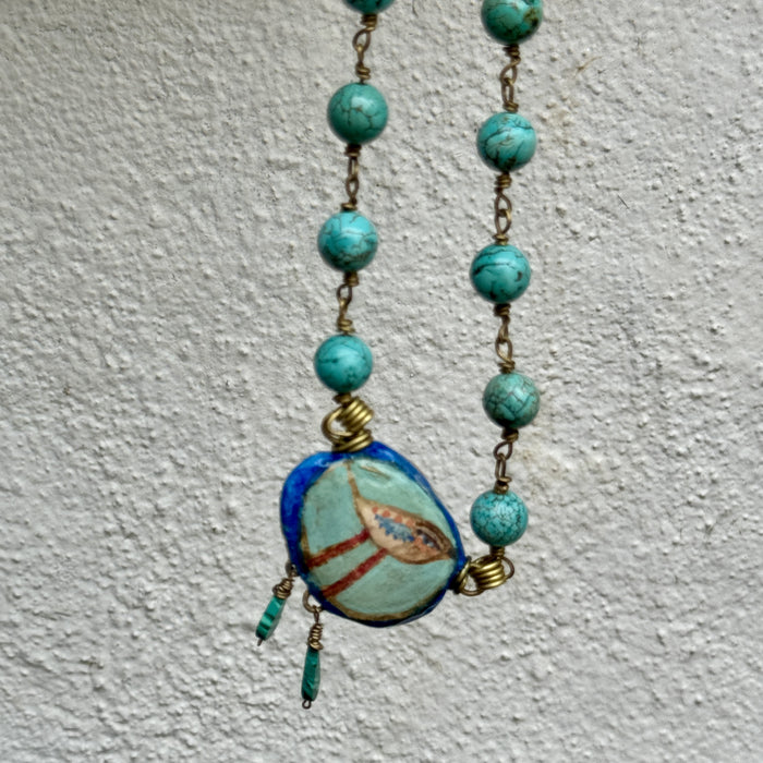 Vintage bead necklace with turquoise & malachite