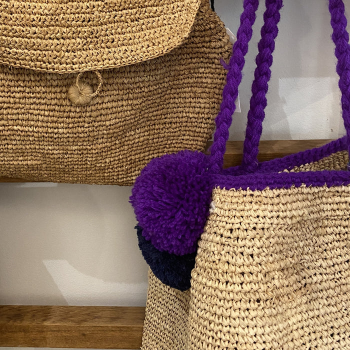 Purple pom pom madrague shopper (med)