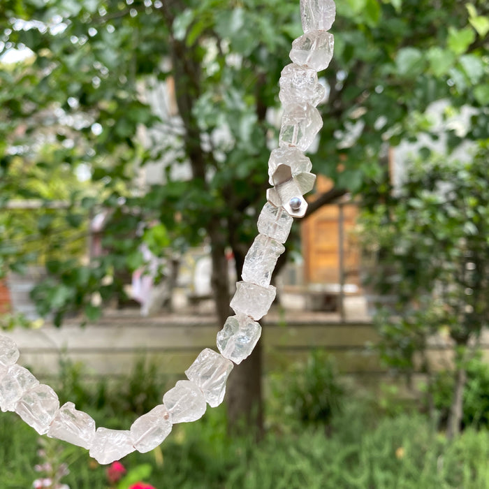 Rough rose quartz long necklace
