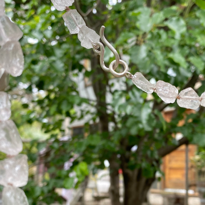Rough rose quartz long necklace