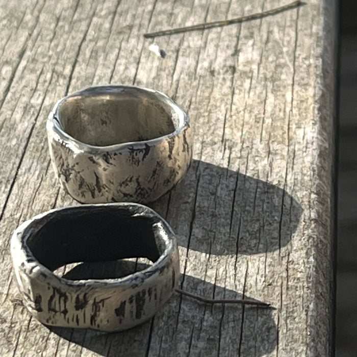 Organic oxidised and silver chunky ring