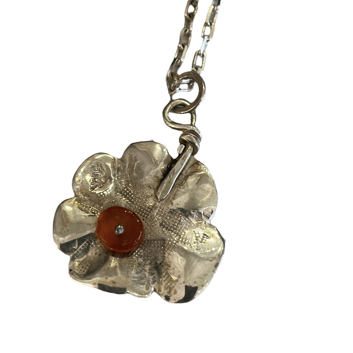 Silver & carnelian nasturtium necklace
