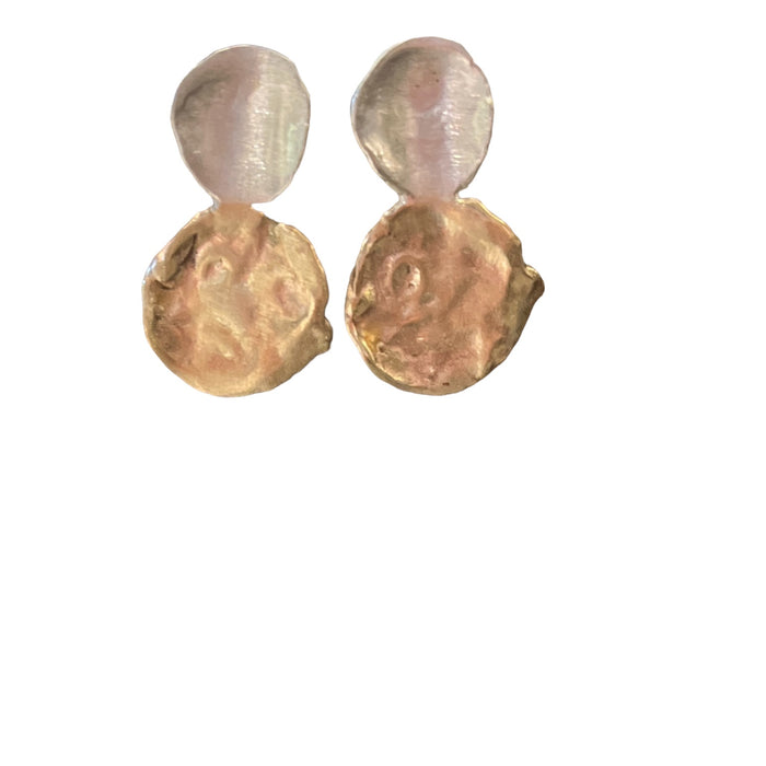 Double keshi studs | silver & yellow gold