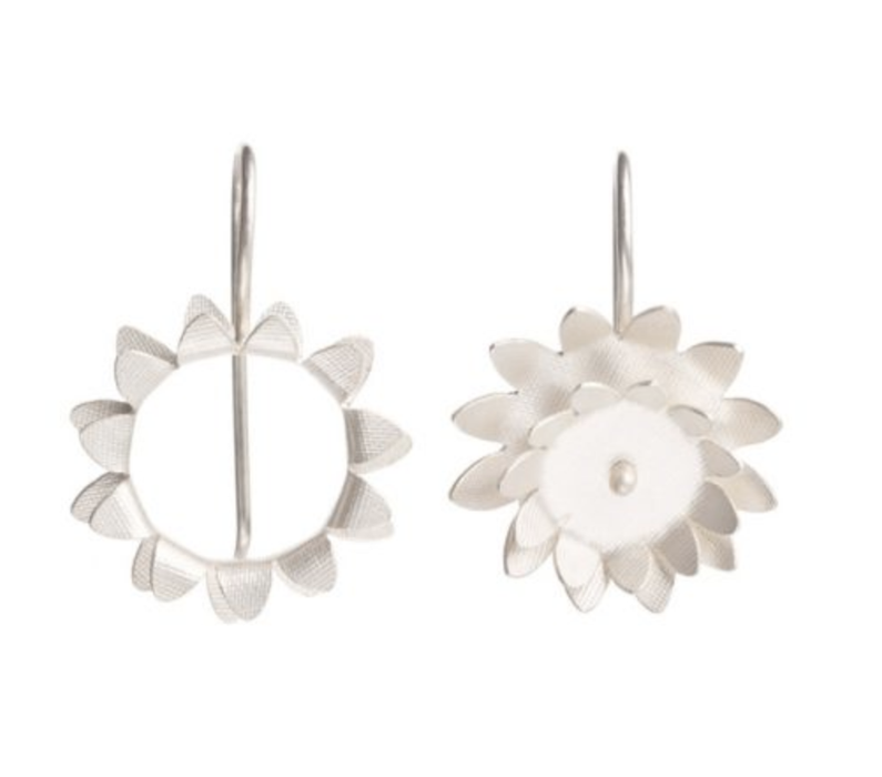 Day & night silver sunflower hook earrings