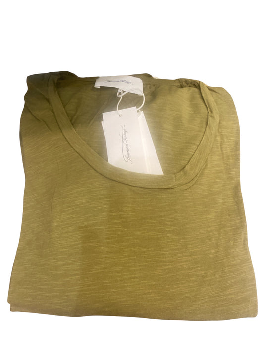 American Vintage Jacksonville scoop neck tee in olive green, folded with tags