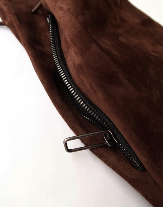 Amiacalva suede drawstring pouch in dark brown, alternate view