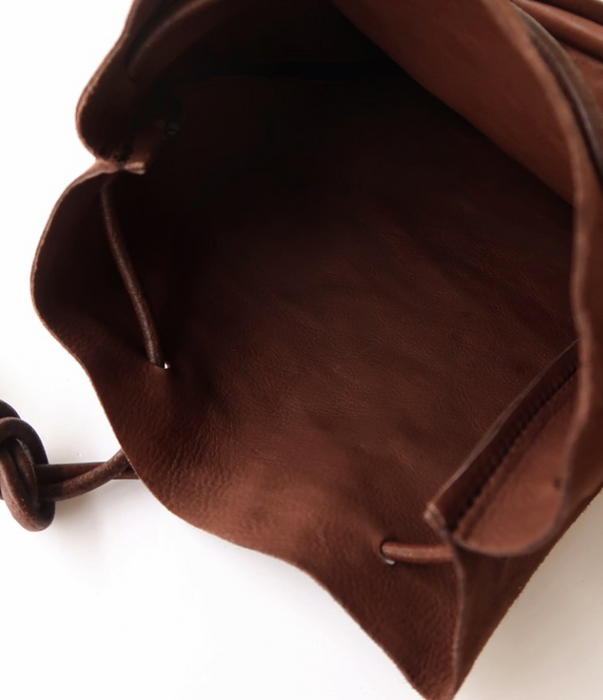 Amiacalva suede drawstring pouch in dark brown, alternate view