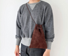 Amiacalva suede drawstring pouch in dark brown, alternate view
