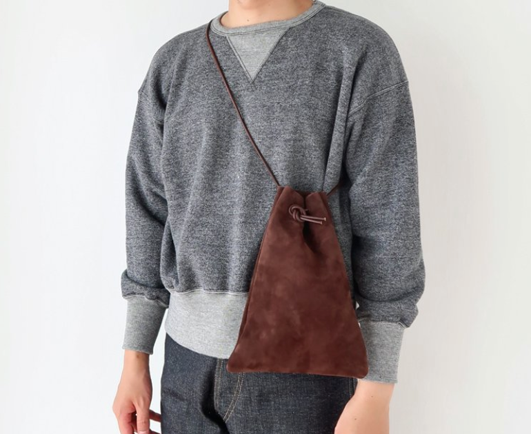 Amiacalva suede drawstring pouch in dark brown, alternate view