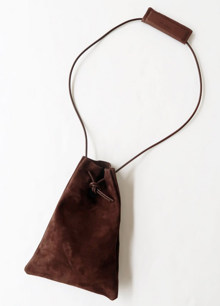 Amiacalva suede drawstring pouch in dark brown