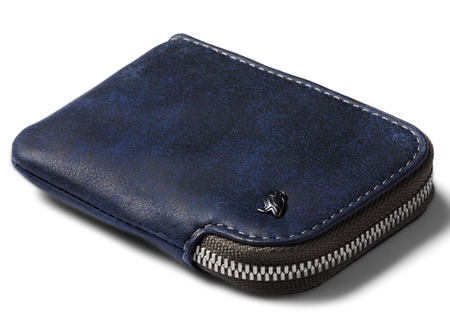 Bellroy Card Pocket zip leather wallet in ocean blue, closed front view