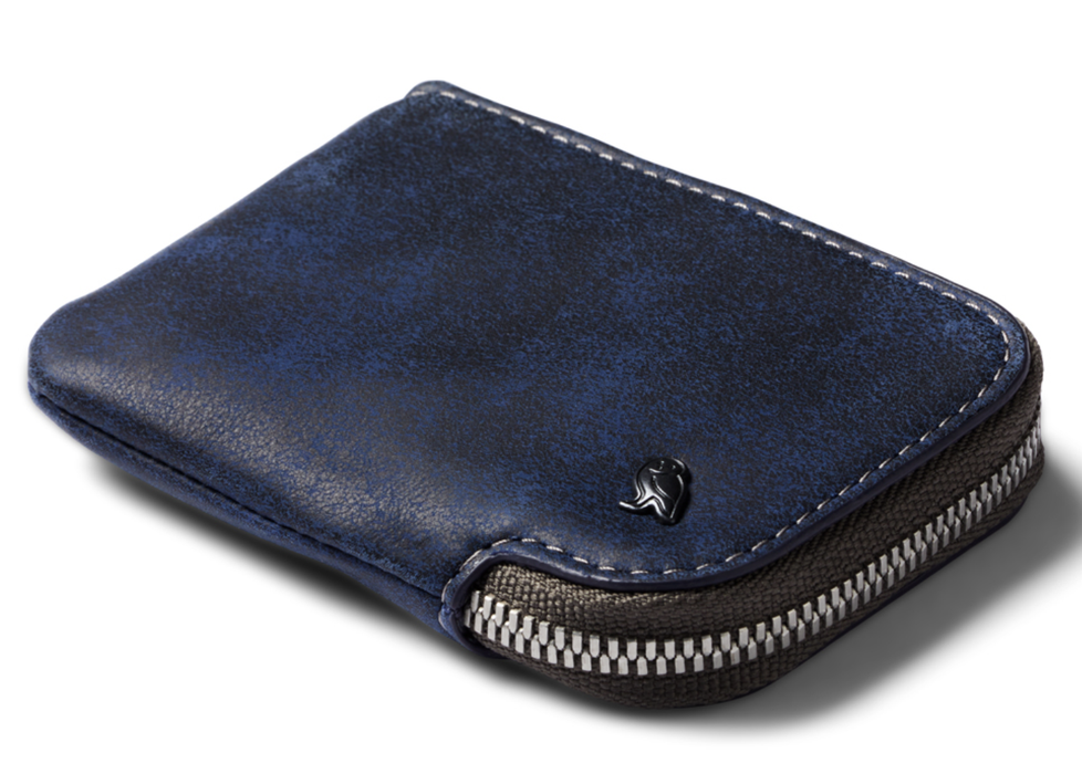 Bellroy Card Pocket zip leather wallet in ocean blue, closed front view