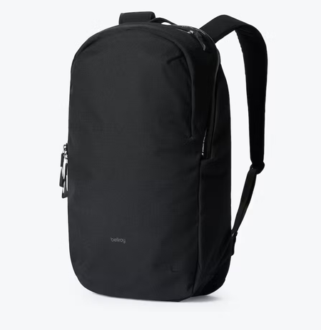 Bellroy Via backpack in black, front three-quarter view