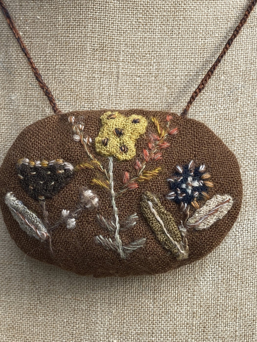 Oval embroidered pouch necklace #12
