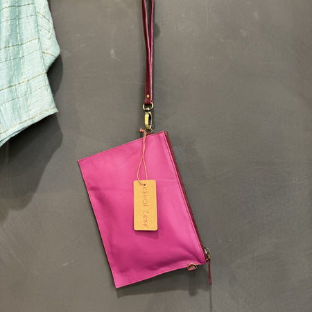 Chook Leaf zip pouch festival bag in fuschia and burgundy