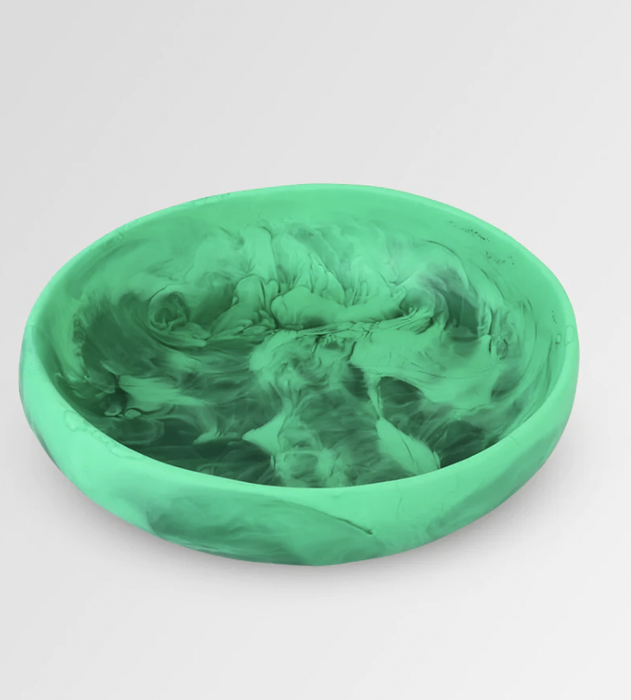 Dinosaur Designs small Earth bowl in leaf, mint green resin with dark marbling