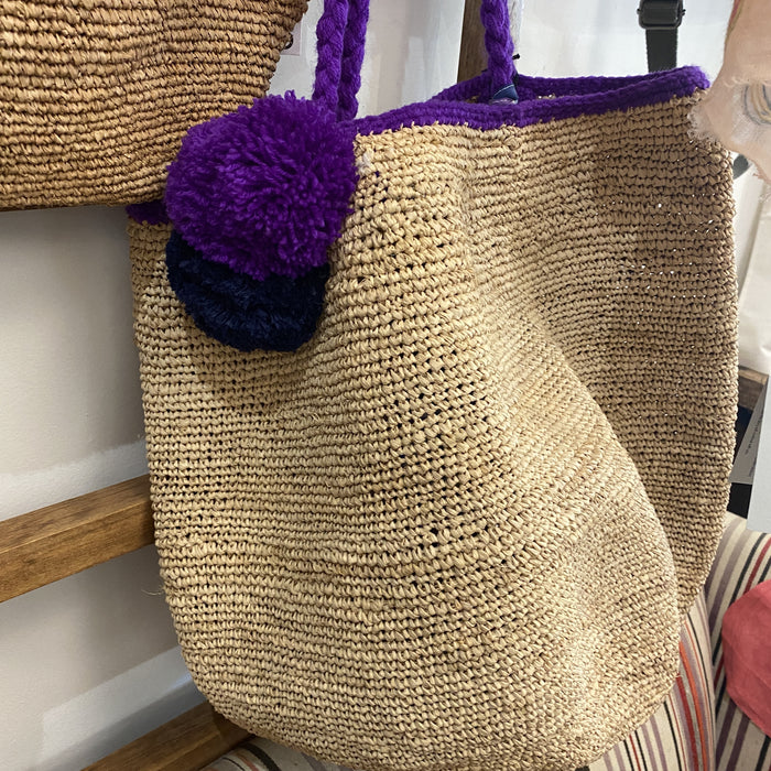 Purple pom pom madrague shopper (med)