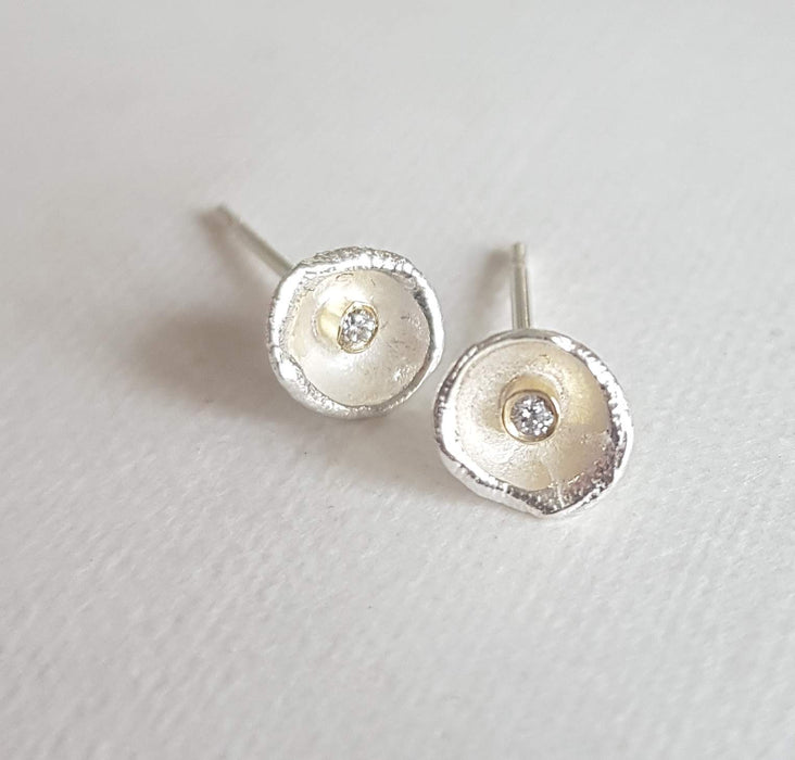 Silver petite acorn diamond studs